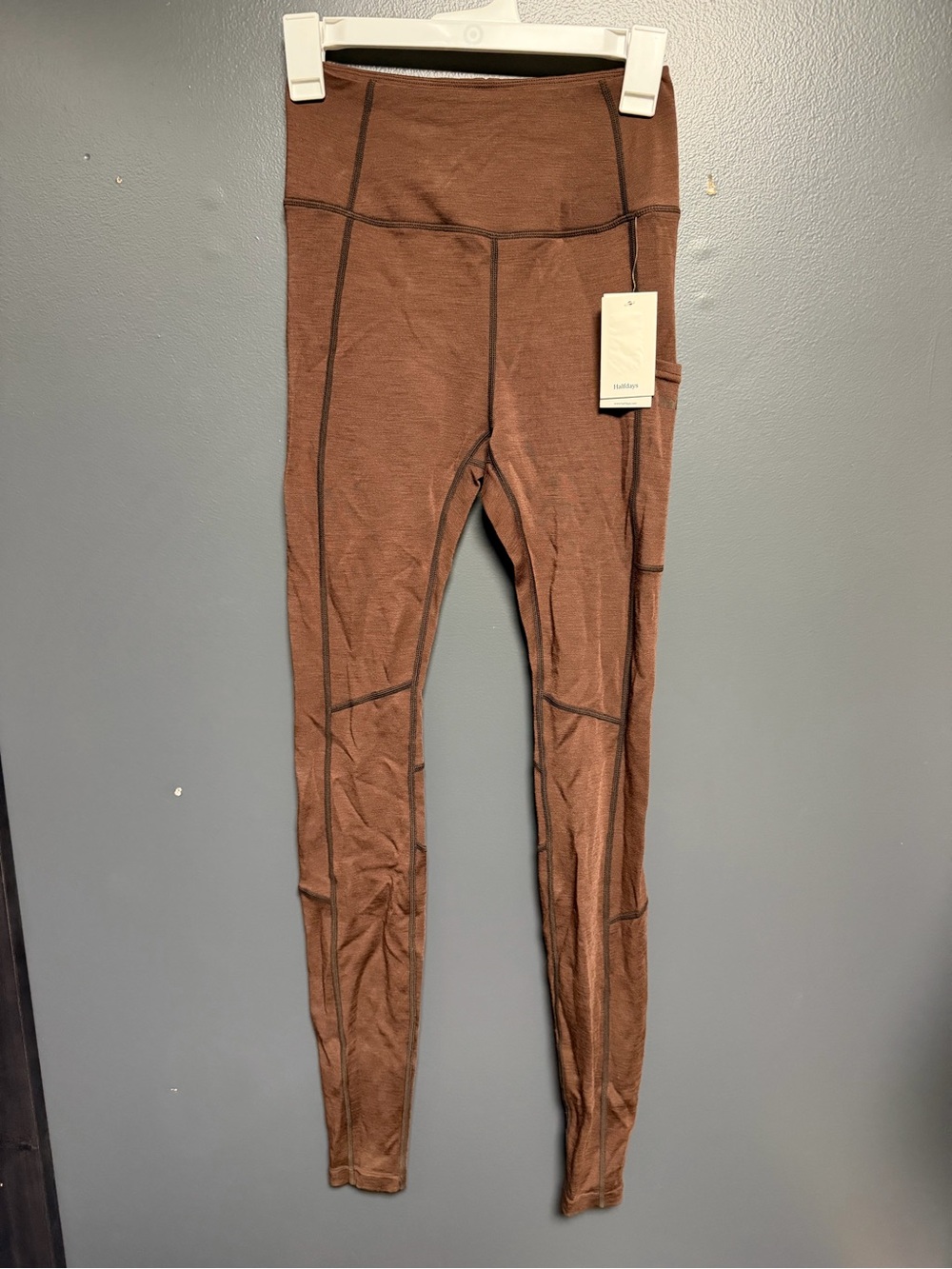 NWT Halfdays Hallie Midweight Merino Wool Leggings Spiked Cocoa Brown XS